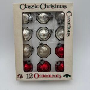 RED & SILVER BALLS ONLY Vintage Christmas Tree Ornaments Balls 1 Box of 12